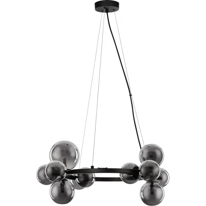 Łatwy zwrot Lampa wisząca designerska szklane kule Nerro XI 64,2cm szkło dymione/czarny