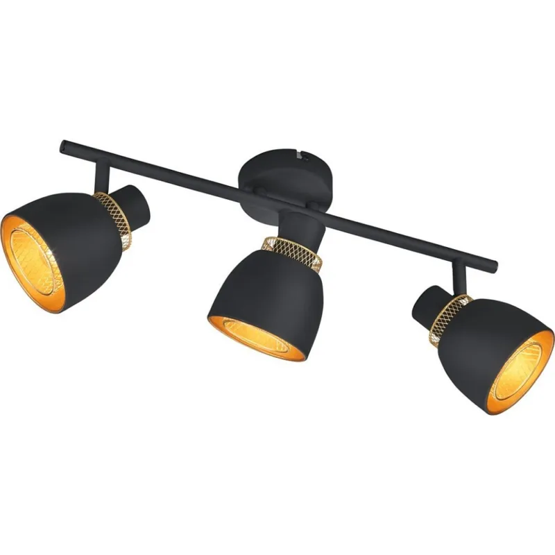 Reflektor sufitowy loft Punch III czarny mat / złoty Reality Premium