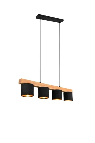 Lampa wisząca z czterema czarno-złotymi owalnymi kloszami z tkaniny na drewnianej listwie RL R30654002 Cameron 4xE14 Nowość