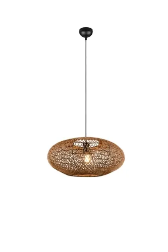 Hit cenowy Lampa sufitowa z kloszem utkanym z włókien liści sizalu podstawa z metalu w kolorze czarnego matu Trio Lighting 312300136 Hedda 1xE27 52cm
