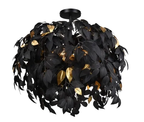Cena promocyjna Nowoczesna lampa sufitowa czarno złote plastikowe liście RL R60463032 Leavy 3xE14 70cm