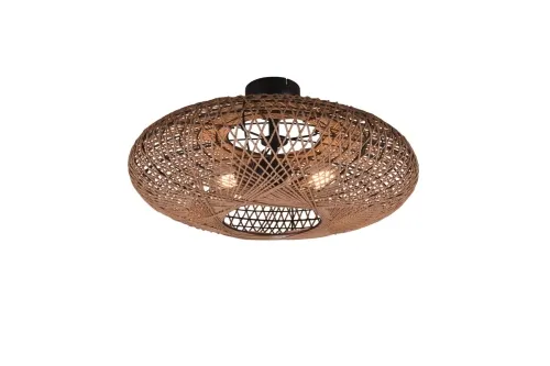 Tani Lampa sufitowa z kloszem utkanym z włókien liści sizalu podstawa z metalu w kolorze czarnego matu Trio Lighting 612300236 Hedda 2xE27 52cm