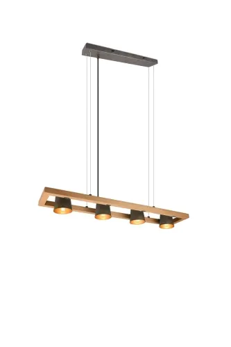 Lampa wisząca z czterema metalowymi kloszami oprawa drewniana Trio Lighting 301900467 Bell 4xE14 Niska cena