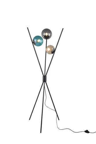 Lampa podłogowa metalowy trójnóg z trzema szklanymi różnokolorowymi kloszami w kształcie kuli Trio Lighting 403400317 Lance 3xE14 Rabat