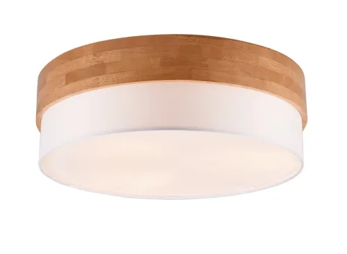Do wyczerpania zapasów Plafon sufitowy okrągły jasne drewno i biały klosz z tkaniny Trio Lighting 611500301 Seasons 3xE27 50cm
