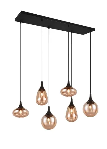 Zamów teraz Lampa wisząca designerska sześć szklanych kloszy o różnych kształtach w kolorze bursztynowym Trio Lighting 317000613 Lumina 6xE14