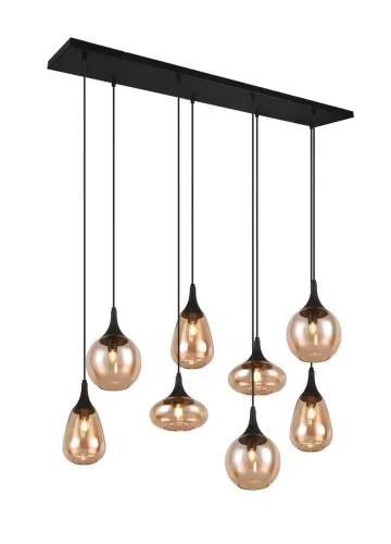 Lampa wisząca designerska osiem szklanych kloszy o różnych kształtach w kolorze bursztynowym Trio Lighting 317000813 Lumina 8xE14 Taniej