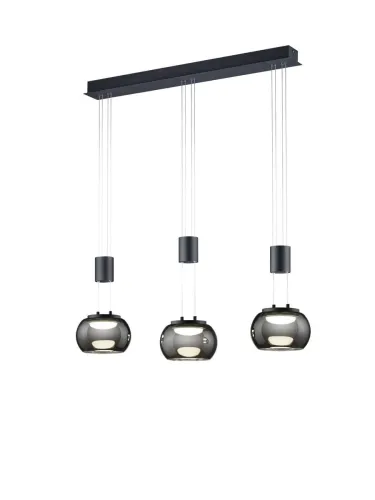Do wyczerpania zapasów Lampa wisząca trzy szklane klosze na listwie czarny mat Trio Lighting 342010332 Madison LED 8W 3000K