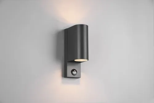 Dostępne od ręki Zewnętrzna lampa ścienna kinkiet na elewację Trio 214260242 Roya 2xGU10 IP44 Czujnik ruchu zmierzchu antracyt