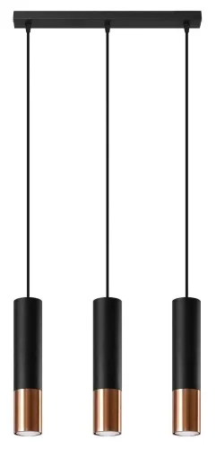 Promocja Lampa wisząca z trzema czarno miedzianymi walcami na listwie Sollux Lighting SL.0948 Loopez 3xGU10