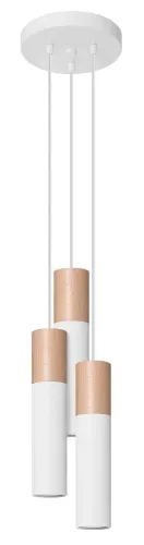 Biała lampa wisząca z walcami z dodatkiem naturalnego drewna Sollux Lighting SL.1013 Pablo 3xGU10 Hit cenowy