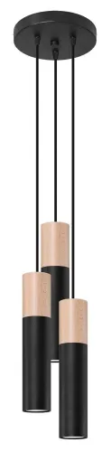 Czarna lampa wisząca z walcami z dodatkiem naturalnego drewna Sollux Lighting SL.1014 Pablo 3xGU10 Dodaj do koszyka