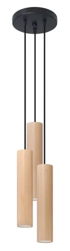 Czarna lampa wisząca z trzema walcami z naturalnego drewna Sollux Lighting SL.1012 Lino 3xGU10 Tylko dziś
