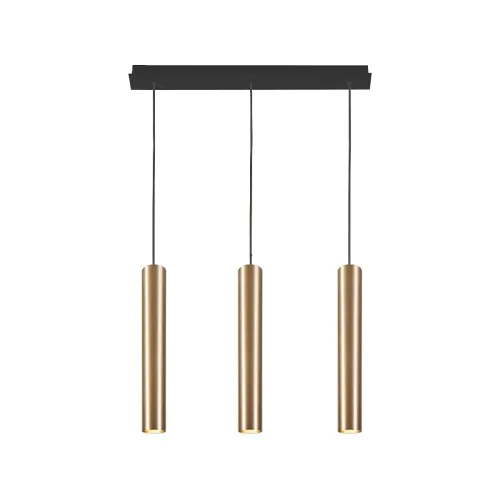 Lampa wisząca nad stół czarna listwa czarne linki i trzy mosiężne walce GU10 Nowodvorski 7863 Eye III 130cm x 62cm Hit sprzedaży