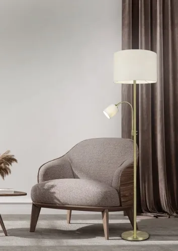 Niska cena Lampa stojąca Podłogowa Trio 403900208 Hotel 2xE27 170cm x 40cm Mosiądz Biały