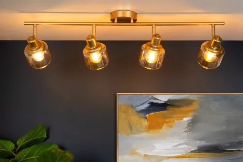 Super okazja Lampa sufitowa mosiężna listwa 74cm i reflektory z bursztynowymi kloszami Lucide 77979/04/02 Bjorn 4xE14