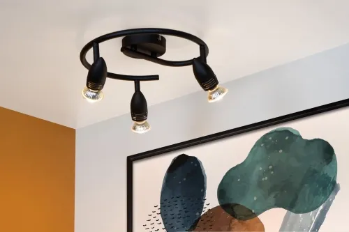 Czarna lampa sufitowa trzy reflektory GU10 na obręczy Lucide 13955/03/30 Caro Nie przegap