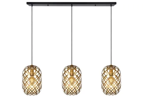 Lampa wisząca nad stół trzy metalowe złote klosze na czarnej listwie Lucide 21417/03/02 Wolfram 3xE27 Szybka wysyłka