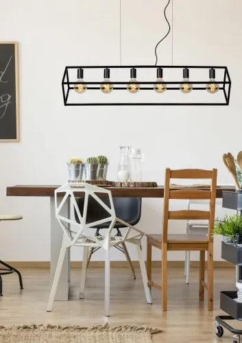 Czarna lampa wisząca nad stół metalowa rama na sześć żarówek Lucide 0425/06/30 Fabian 6xE27 Premium