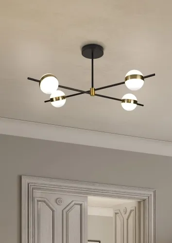 Lampa sufitowa czarny stelaż cztery białe kule i złote dodatki Mantra 7162 Cuba LED 32W 3000K Zniżka