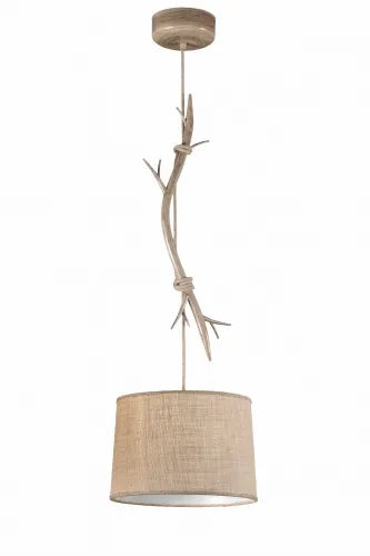Zamów teraz Lampa wisząca rustykalna abażur materiałowy pleciony szaro beżowy dekoracyjna gałąź poroże Mantra 6179 Sabina E27 35cm
