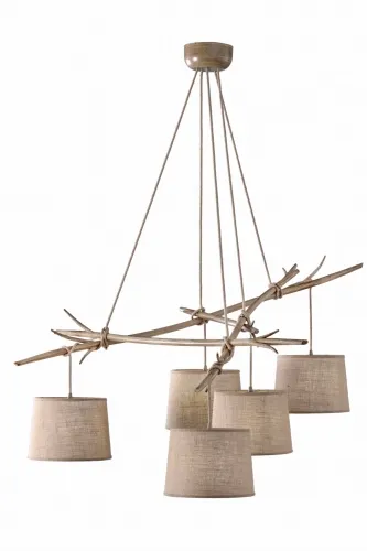 Lampa wisząca dekoracyjne drewno kable z tkaniny i abażury ecru Mantra 6175 5xE27 150cm Najlepsza cena