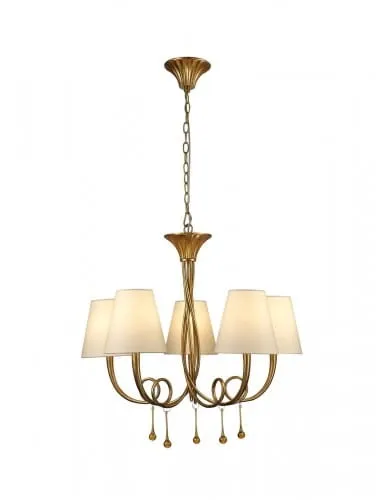 Ekspresowa dostawa Złoty żyrandol z białymi abażurami i zawieszkami Mantra 6206 Paola Gold 5xE14 70cm x 190cm