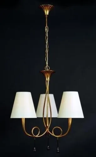 Zniżka Złota lampa wisząca z białymi abażurami i zawieszkami Mantra 3542 Paola 3xE14 55cm x 165cm