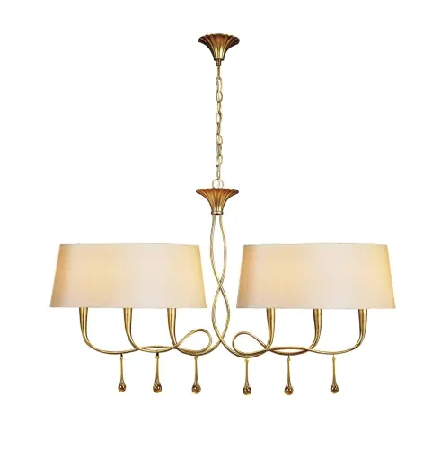 Do wyczerpania zapasów Złoty szeroki nietypowy żyrandol z abażurami i zawieszkami Mantra 3541 Paola Gold 6xE14 101cm