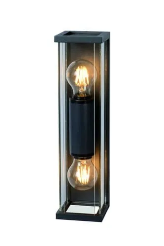 Kup online Lampa ogrodowa ścienna kinkiet na elewację prostokątna podłużna szklana osłona w metalowej ramie Mantra 6493 Meribel 2xE27 36cm