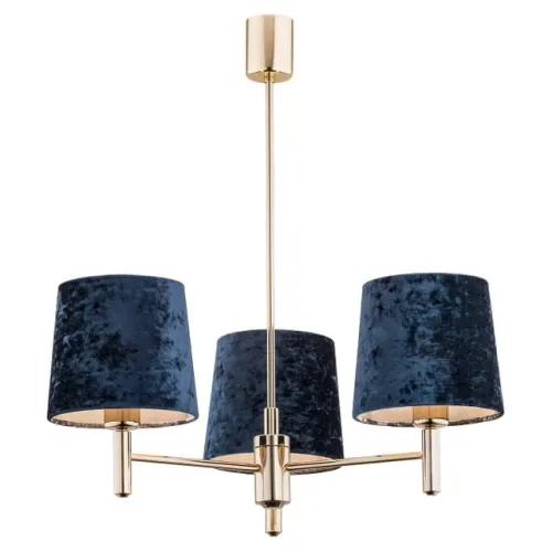 Lampa mosiężny żyrandol z trzema granatowymi abażurami z weluru Argon 1485 Ponte 3xE27 Bestseller