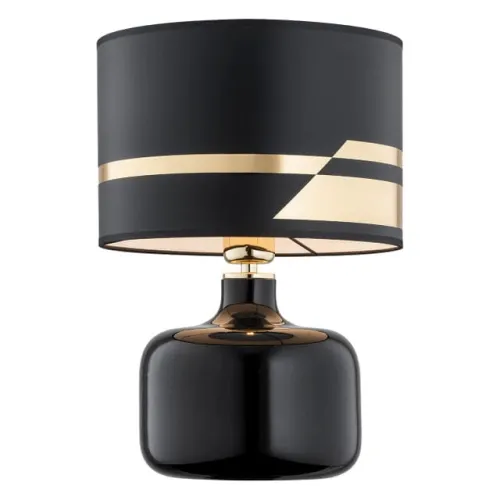 Oferta Lampa nocna szklana podstawa i materiałowy abażur Argon 4236 Beja E27 40x30cm czarny złoty mosiądz