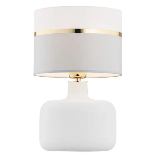 Wyjątkowa oferta Lampa nocna szklana podstawa i materiałowy abażur Argon 4361 Beja E27 40x30cm biały szary złoty mosiądz