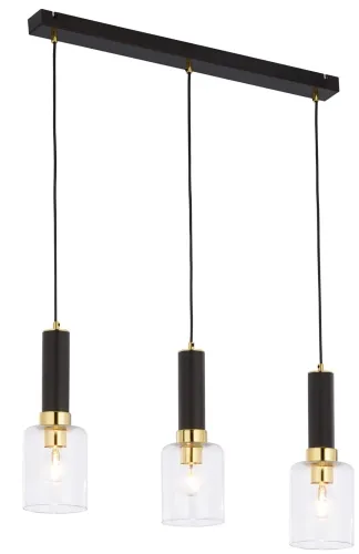 Bestseller Czarna lampa wisząca na listwie z mosiężnymi dodatkami i transparentnymi kloszami Jupiter 1866 Tuluza Ms 3xE27 70cm