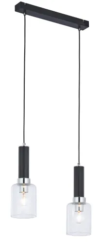 Czarna lampa wisząca z chromowanymi dodatkami i transparentnymi kloszami Jupiter 1868 Tuluza Ch 2xE27 44cm Szybka dostawa